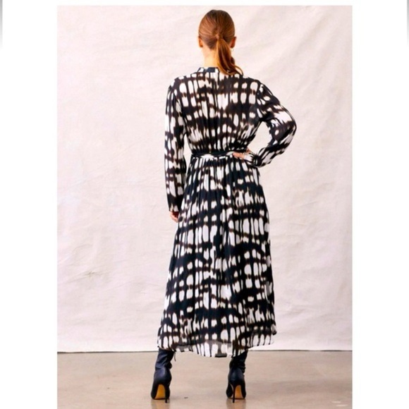 Bella Dahl Elegant Black and White Maxi Women's Dress Abstract Tie Dyes - Picture 2 of 12